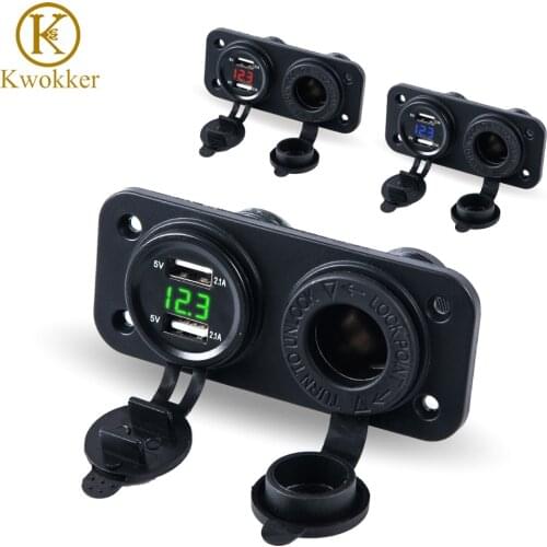 New 2 Port USB Car Charger With Cigarette Lighter Socket + LED Voltmeter Pure Copper Dual USB Electronic Car Battery Charger