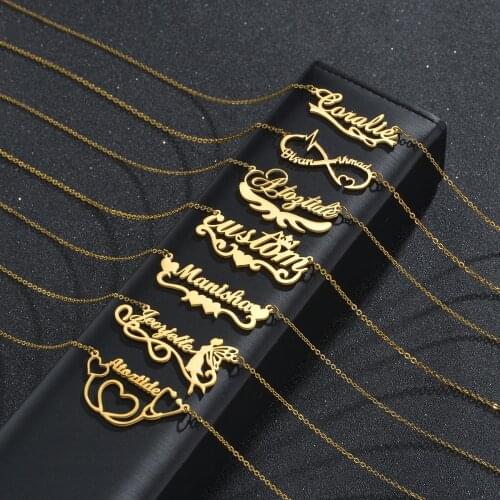 Acheerup New Customized Name Necklace for Women Personalized Choker Chain Pendant Gold Nameplate Stainless Steel Lovers Gifts