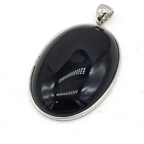 New Fashion Pendants Natural Smooth Stone Black Agate Edging Egg-shaped Charm Pendant for Jewelry Making DIY Necklace 25x35mm