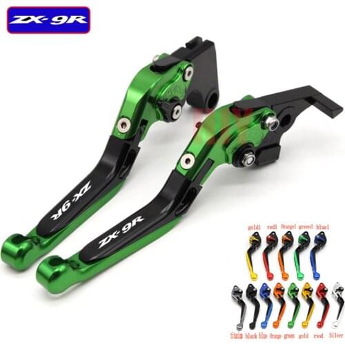 With Logo(ZX-9R) Green+Titanium CNC New Adjustable Motorcycle Brake Clutch Levers For Kawasaki ZX9R ZX-9R 1998 1999