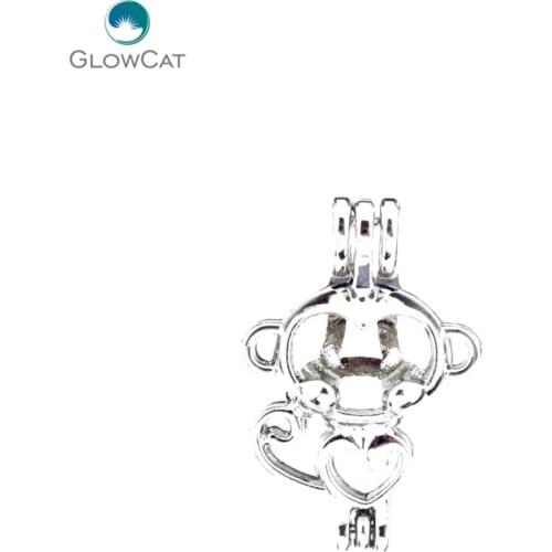 L70 5pcs/lot Bright Silver lovely monkey Pearl Beads Cage Pendant Locket Fairytale Party Essential Oil Diffuser