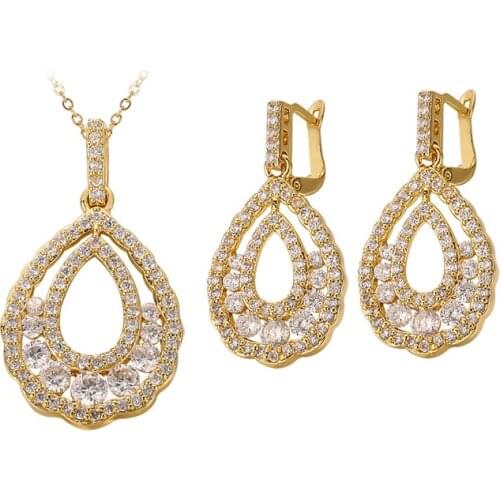 New Fashion Droplet Water Drop Shape Necklace/Earrings Wedding And Party Bridal DUBAI Silver Color Jewelry Sets