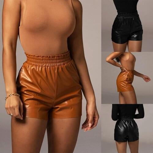 Sexy Womens High Waist Loose Hip Wide Leg Shorts PU Leather Shorts for Women