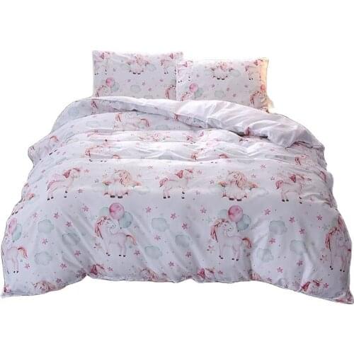 2/3Pcs Duvet Cover Pillowcase Soft Polyester Unicorn Printing Twin Queen Double Bedding Sets For Children