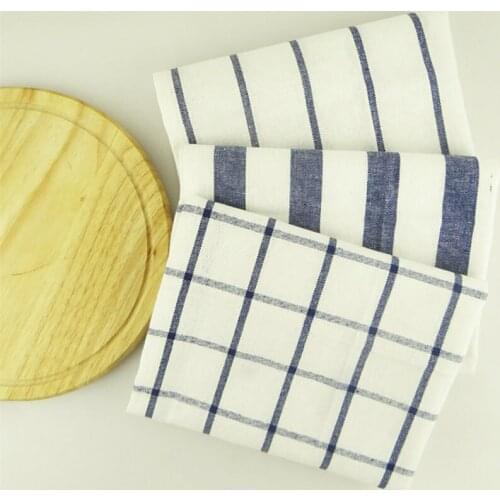 1Pcs Brief Pastroal Table Napkins Tea Towels Blue Striped Cotton Plaid Mats Placemats Kitchen Background Tablecloth