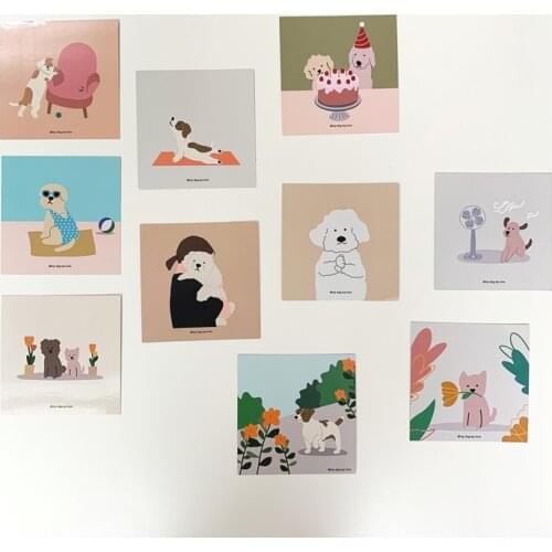 Daily Life Of Dogs Series Decoration Card 10 Sheets Cute Cartoon Postcard Diy Girl Bedroom Background Wall Sticker Photo Props