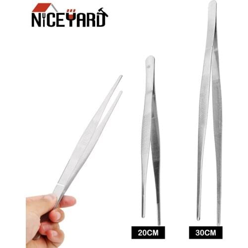 NICEYARD Straight Tweezer Stainless Steel Long Barbecue Food TongToothed Tweezer Home Medical Garden Kitchen BBQ Tool