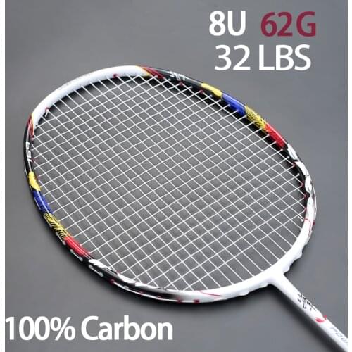 Feather Printing Carbon Fiber Super Light 8U 62g Badminton Rackets G5 Max Tension 32LBS Racquet With Bags Strings Racket Sports