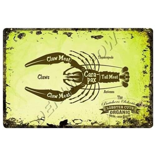 Cuts Butcher Guide Pork Beef Turkey Meat Collcetion Vintage Metal Poster Dinosaur Cuts Tin Sign Museum Butchers Shop Decor WY60