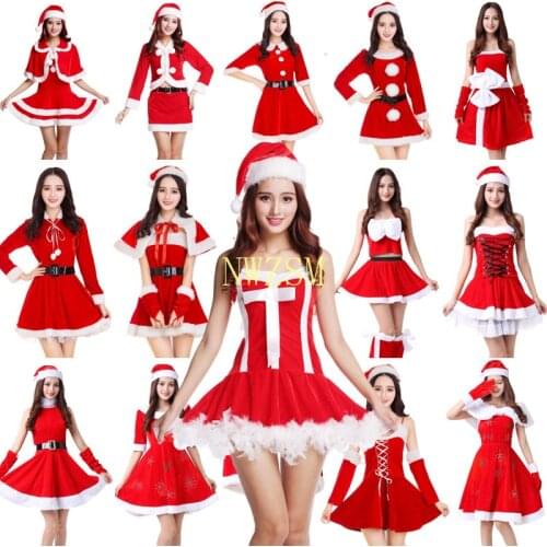 Christmas Dress Sexy Women Santa Claus Costume Fancy Dress Sexy Cosplay Costume Party Dress Red Velvet Dresses