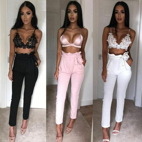 Sexy Women High Waist Slim Skinny Pants Stretchy Bow Belt Drawstring OL Pants Jeggings Pencil Palazzo Trousers