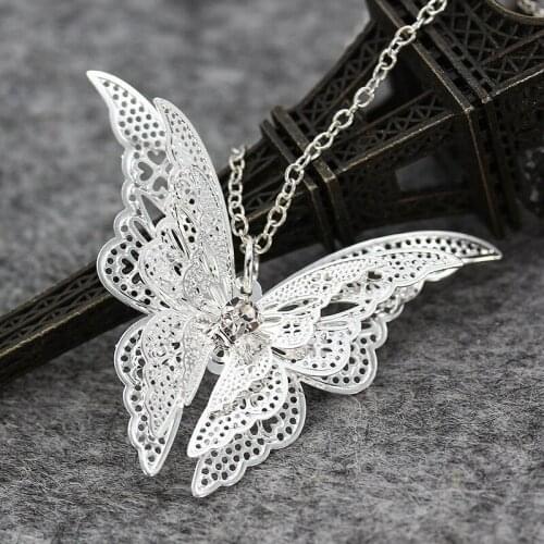 Sindlan Earrings Necklace Fashion Wedding Jewelry Charm Silver Hollow Butterfly Earrings & Pendant Necklace For Women