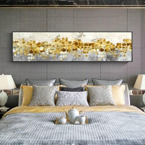 Abstract Golden Coins Canvas Paintings Long Gold Poster Print Modern Grey Wall Art Mural For Living Room Bedroom Fashion Decor