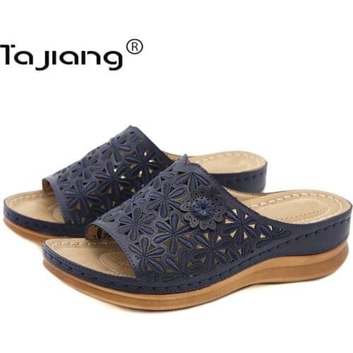 Ta Jiang New thick-soled slope heel slippers European and American fashion hollow summer female gladiator beach slippers T2730-4