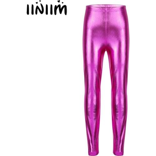 Iiniim Girls Dance Pants Tutu Dancewear Shiny Metallic Skinny Pants Leggings Gymnastic Leotard for Kids Costumes