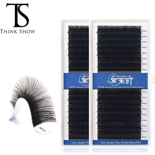 THINKSHOW 16 Lines Individual Eyelash Extensions Natural Silk Mink Eyelashes 100% Handmade False Mink Eye Lashes Makeup Tools