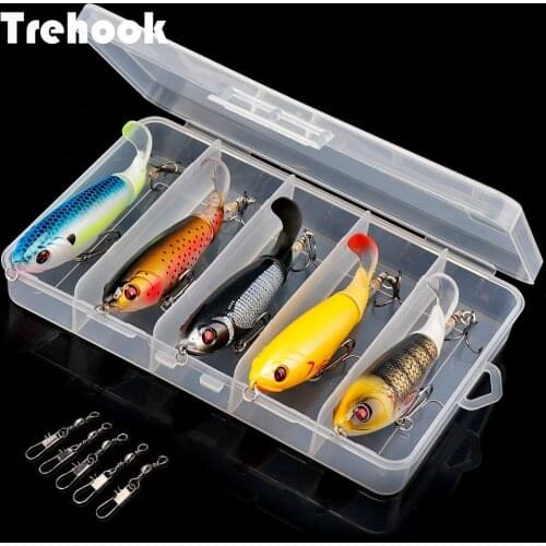 TREHOOK 5pcs 10cm 16g Topwater Pencil Lure Whopper Popper Fishing Lures Set Wobblers Pike Fishing Tackle Lure With Rotating Tail