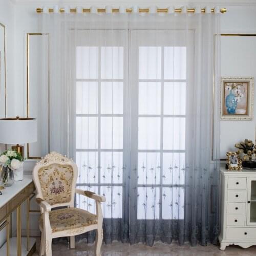 Retro European Style Tulle Sheer Embroidered gradient Window Curtain for Home Living Room Decoration in the Kitchen Cafe Curtain