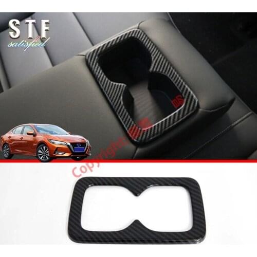 Carbon Fiber Style Interior Rear Cup Drink Holder Cover Trim Bezel Frame Molding Garnish For Nissan Sylphy MK14 2019 2020