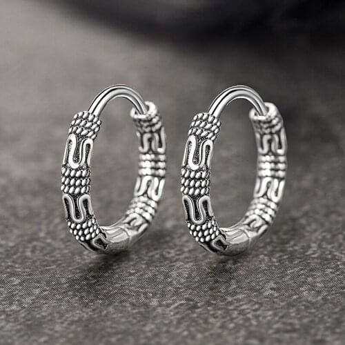 Vintage Ethnic Wave Pattern Hoop Earrings Small Ancient Silver Color Huggies Charming Earring Piercing Accessory Gifts For Women