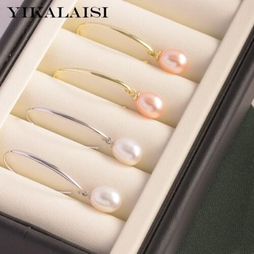 YIKALAISI 925 Sterling Silver Earrings Jewelry For Women 8-9mm Drop Shape Natural Freshwater Pearl Earrings 2021 New Wholesales