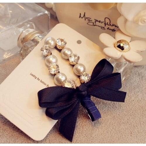 1Pcs Fashion Women Girls Bling Headwear Crystal Rhinestone Hair Clip Barrette Hairpin Tiara Satin Ribbon Bow Hair Accessories