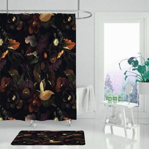Tropical flower shower curtain for bathroom, high quality polyester fabric waterproof and mildew proof bathroom shower curtain w
