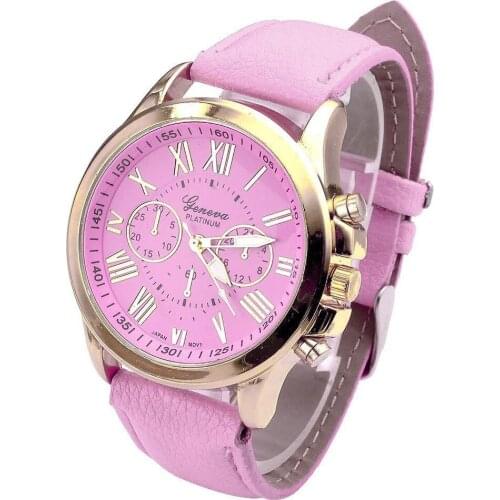 Luxury Fashion Geneva Casual Gold Red Women Watches Faux Leather Womens Roman Numerals Faux Leather 2019 Analog Quartz Watch Q