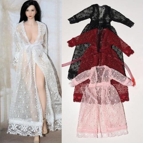 1/12 Scale Female Black Lace Dress Mesh Sleepwear Clothing Accessories For 6 inch Big Breast Body Action Figure
