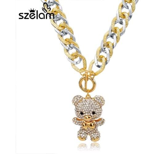 MELIHE Collares 2019 Crystal Bear Necklace Women Gold Chain Long Statement Necklaces & Pendants Sweater Accessories SNE150785