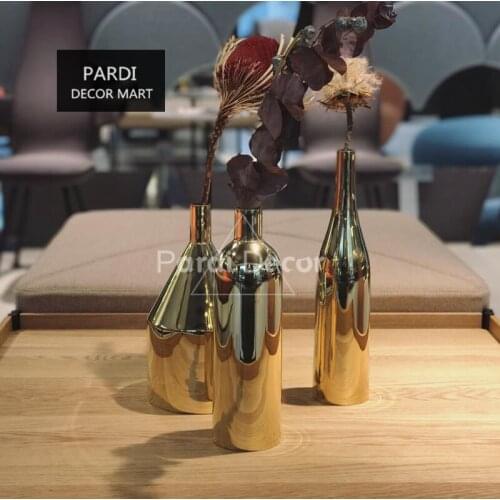 Golden brass vase three pieces flower model room decoration shop decorations 1pc/lot