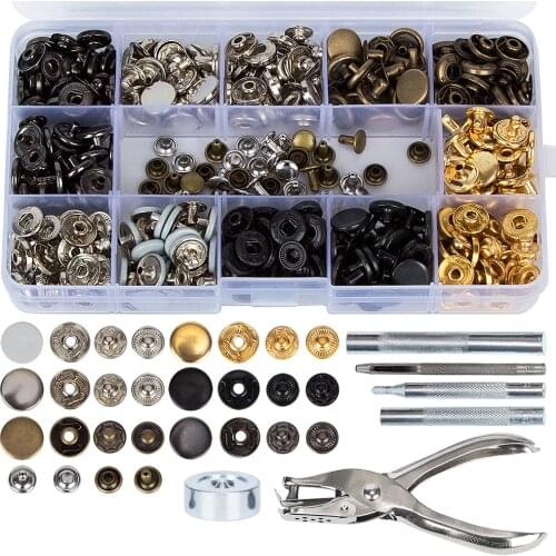 120pcs Snap Fasteners + 20pcs Double Cap Rivet Button + 6pcs Fixing Kit Sewing Accessories DIY Tool For Leather/Cloth/Wallet etc