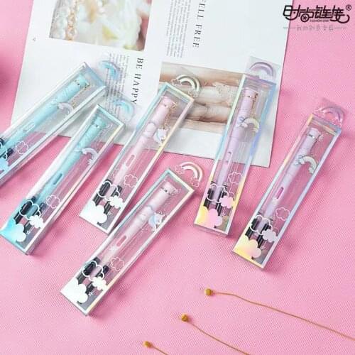 1 pcs Fountain Pens 2pcs Blue ink Nib 0.5mm Rainbow pendant Calligraphy Signature student pens School Office Writing
