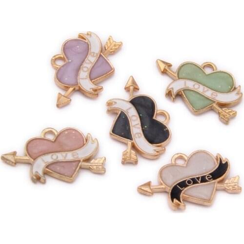 100Pcs/Lot DIY High Quality Metal Charms Earrings Love Heart Arrow Accessories Drop Oil Alloy Pendant Accessories 2019 NEW