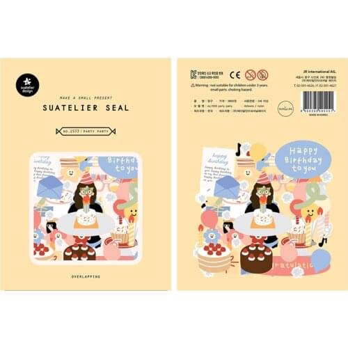 4sheets/Pack Korea Brand Suatelier Birthday Party High Quality Paper Stickers Seal DIY Diary Stationery Scrapbooking Decoration