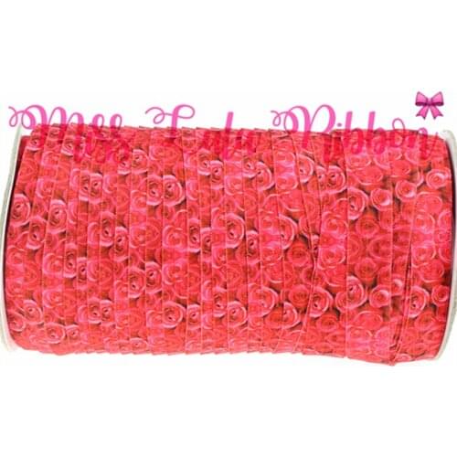 5/8"16mm 50yards/roll Retro Rose Flower Flora Printed Elastic Ribbon DIY Christmas&Wedding Decoration Webbings MD1501026-22-2552