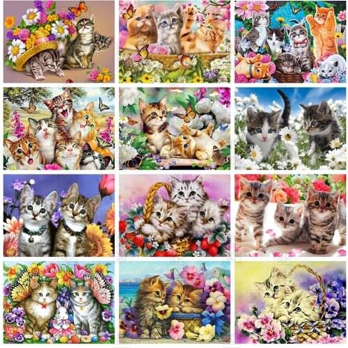 5D Diamond Art Painting Cat Cross Stitch Kits Rhinestones Diamond Embroidery Animals Mosaic Handicraft Home Art Decoration Gift