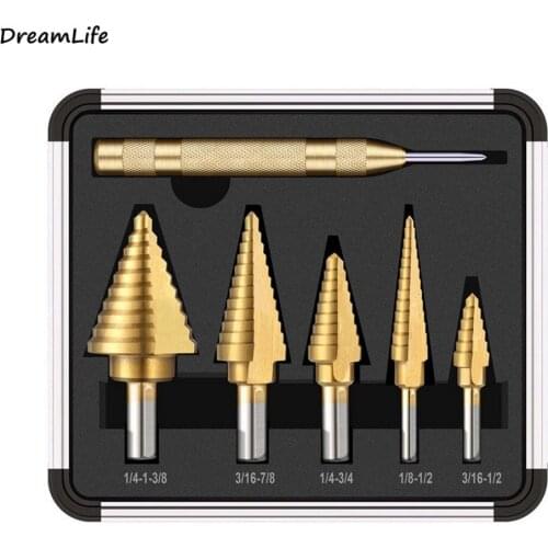 6pcs HSS Titanium High Speed Steel Cobalt Step Drill High Speed Steel Drill Bit Set Center Punch for Accurate Locator Hot Sale