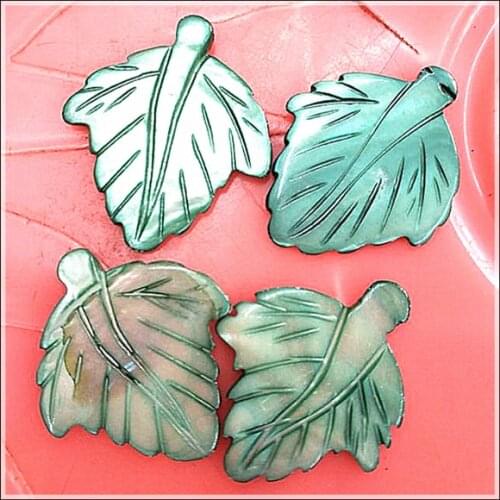 8pcs carving shell leaves top drilled holes green colors mother of pearl for charms necklace making accessories 31x29mm findings