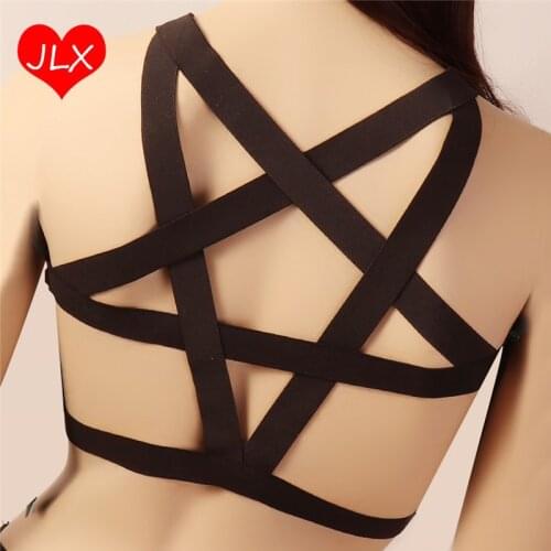 90s Punk Gothic wedding BLACK Pentagram Body Harness Adjustabl Strappy Cage Bra Crop Top Bondage fetish Harness belt rave wear