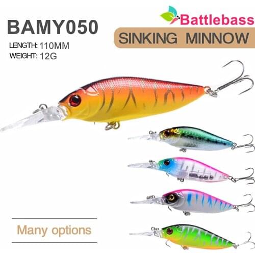 BATTLEBASS NEW 1PC SINKING Minnow Fishing Lure 110mm 12g 3D Eyes Crankbait wobbler Artificial Plastic Hard Bait Fishing Tackle