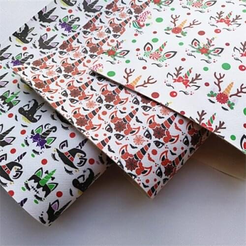 Free shipping A4 20*33CM cartoon Christmas print synthetic leather fabric for DIY accessories BHY895