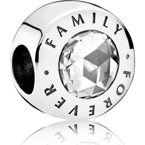 Family Charm for Women Bracelet Bangle Lady Gift Heat Clear CZ Bead Authentic S925 Silver DIY Jewelry