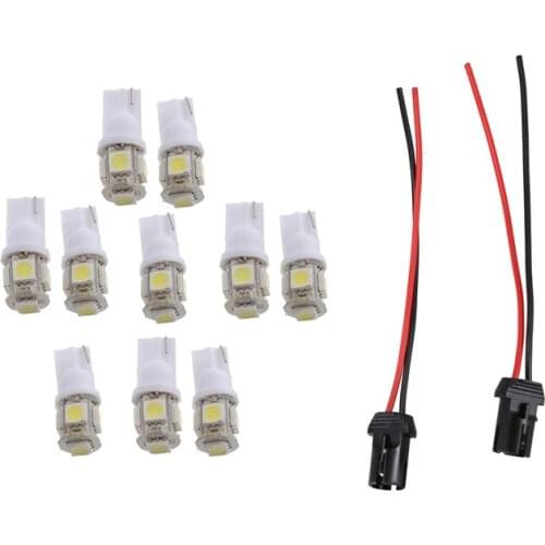 12 Pcs Car T10 W5W Lamp Part: 10 Pcs SMD 5050 LED Night Light Bulb Lamp & 2 Pcs Light Bulb Socket Lamp Holder Connector