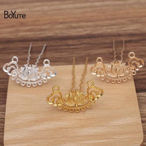 BoYuTe (10 Pieces/Lot) 22*43MM Alloy Flower Hairpin Hair Fork Materials Diy Handmade Bridal Jewelry Accessories