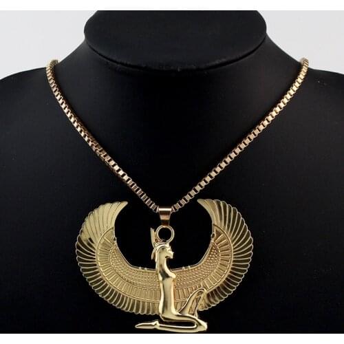 New Fashion Gold Color Punk Long Chain Hiphop Eagle Women Necklace Jewelry Egyptian Trendy Cross Angel Isis Pendant Necklace