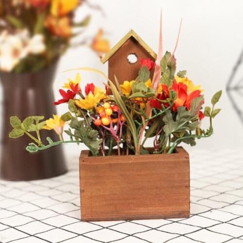 Home Decor Wooden House-shaped Halloween Artificial Silk Flower Ornament Mold Artificial Dried Flower Silk Flower Wood for home