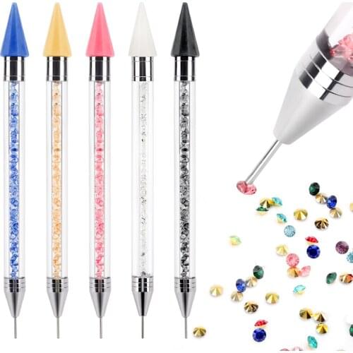 Dual Head Acrylic Metal Dotting Wax Pen Nail Art Studs Dotter DIY Point Drill Tools Manicure Polish Tool Diamond Point Drill Pen