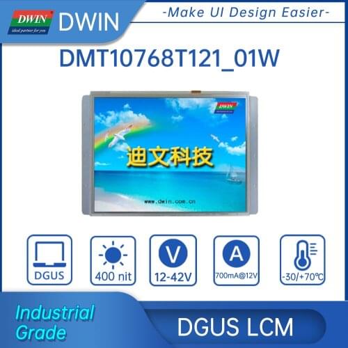 DWIN 12.1inch TFT LCD Display, 1024*768 HMI Smart Touch Screen, Industrial Grade,Smart UART Serial LCD Module,DMT10768T121_01W