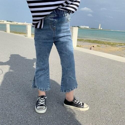 Flare Jeans Pants for Kids 2021 Spring Autumn Bottom Elastic Waist Trousers Girls Split Denim Pants Casual Childrens Clothing